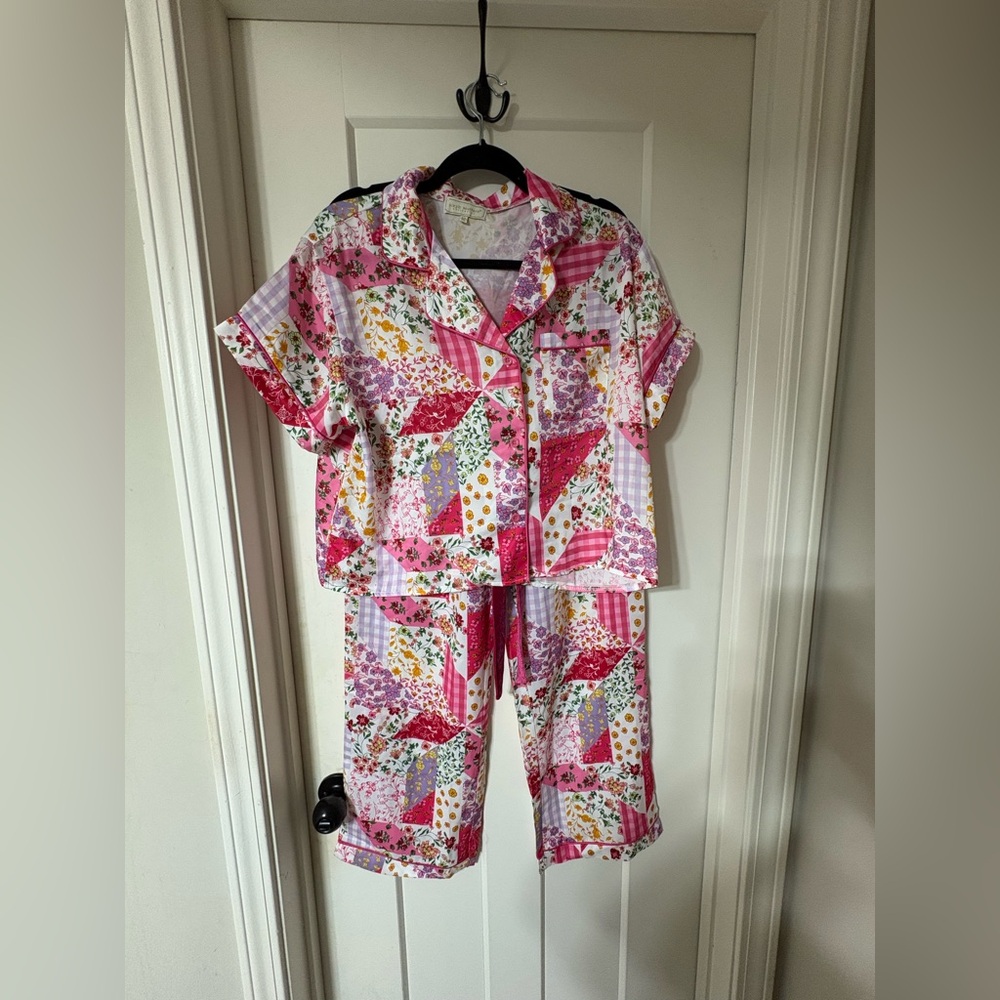 Simply Southern Pink Patchwork Floral Short Pajama Set